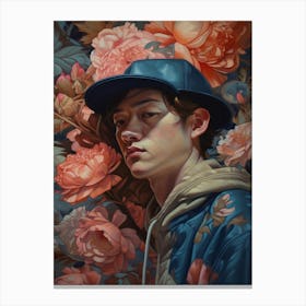 Portrait Of A Young Man With Flowers Canvas Print