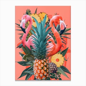 Flamingo & Pineapple Kitsch Collage 1 Canvas Print