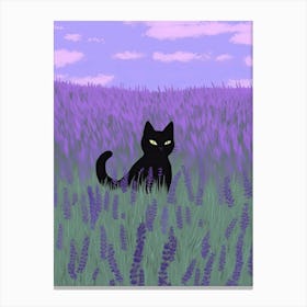 Black Cat In A Lavender Field Canvas Print