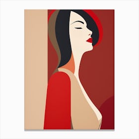 Woman In Red Hat Abstract red and beige Art Canvas Print