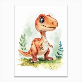 Cute Cartoon Dinosaur Watercolour 2 Canvas Print
