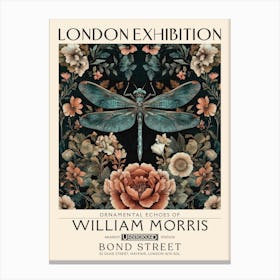William Morris Dragonfly and floral artwork in Warm earth tones, insect and flower pattern dark academia library Botanical vintage print, living room vintage decor Floral tapestry Victorian nature art 12 Canvas Print