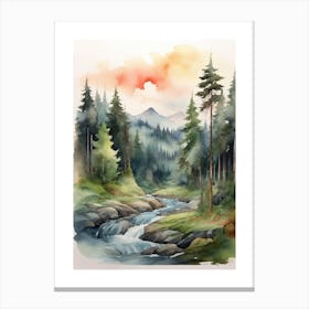 Taiga watercolor landscape, high quality watercolor forest background.2 Canvas Print