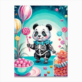 Cute Skeleton Panda Halloween Painting (10) Canvas Print