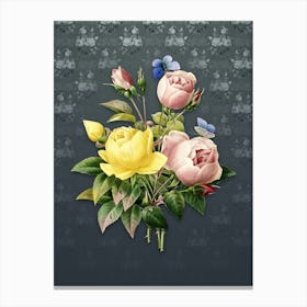 Vintage Variety of Roses Botanical on Slate Gray Pattern n.2485 Canvas Print