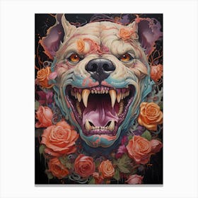 Bulldog With Roses 1 Canvas Print