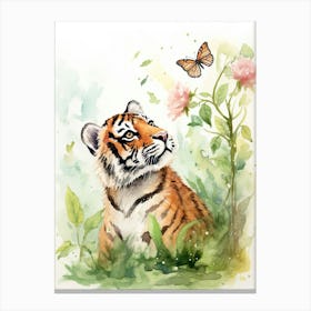 Tiger Illustration Birdwatching Watercolour 2 Canvas Print