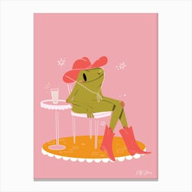 Cowboy Frog drinking an iced Coffee Canvas Print