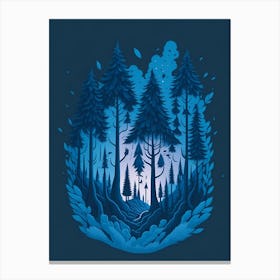 A Fantasy Forest At Night In Blue Theme 92 Canvas Print