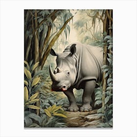 Cold Tones Of A Rhino Walking Through The Jungle 3 Canvas Print