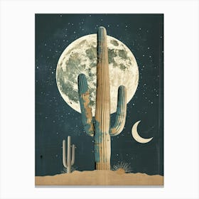 Moon Cactus Minimalist Abstract Illustration 1 Canvas Print