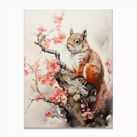 Squirrel, Japanese Brush Painting, Ukiyo E, Minimal 2 Canvas Print