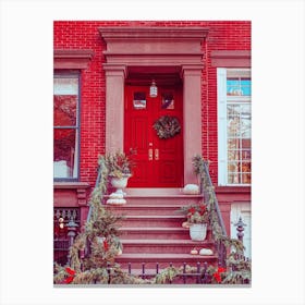 Red Door In Christmas, New York Canvas Print