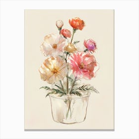 Watercolor Flowers In A Vase Canvas Print