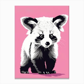 Playful Red Panda cub On Solid pink Background, modern animal art, baby red panda 3 Canvas Print