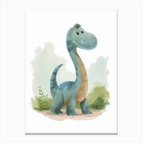 Cute Cartoon Acrocanthosaurus Dinosaur Watercolour 1 Canvas Print