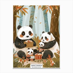 Giant Panda Family Picnicking In The Woods Poster 1 Canvas Print