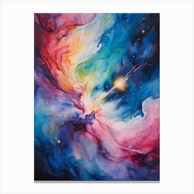 Abstract Watercolor Of A Vivid Pink Nebula With An Explosion At Its Core Galaxies Unfurling In The (2) Canvas Print