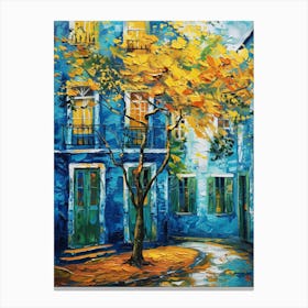 Blue House With Tree 1 Canvas Print