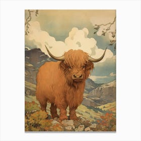 Animated Highland Cow Warm Tones Canvas Print