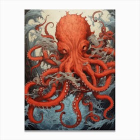 Octopus Animal Drawing In The Style Of Ukiyo E 3 Canvas Print