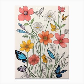 Beautiful Flowers And Butterflies Canvas Print