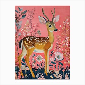 Floral Animal Painting Deer 2 Canvas Print