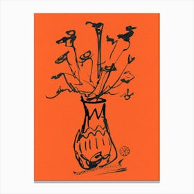 Flowers In A Vase burnt orange black ink painting floral minimal minimalist minimalism bedroom living room Canvas Print