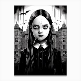 Portrait Of Wednesday Addams Line Art Dark 7 Fan Art Canvas Print