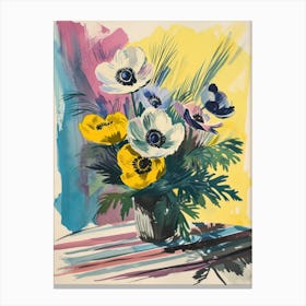 Anemone Flowers On A Table   Contemporary Illustration 3 Canvas Print