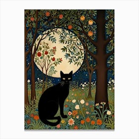 Cat In The Moonlight Style William Morris 4 Canvas Print