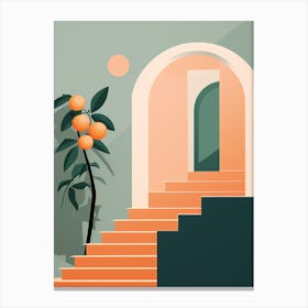 Amale0130 Illustration Of Stairs And An Orange Tree On Them In Canvas Print