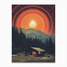 Cosmic cabin under a cosmic night sky Canvas Print