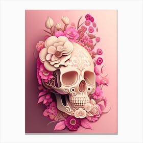 Skull With Intricate Henna 3 Designs Pink Vintage Floral Canvas Print