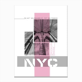 Poster Art Nyc Brooklyn Bridge Details Pink Canvas Print