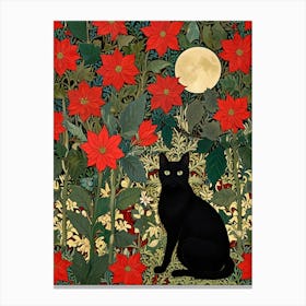 William Morris Black Cat With Poinsettias 1 Canvas Print