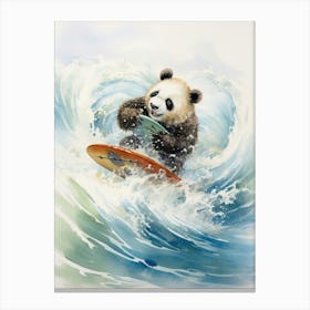 Panda Art Surfing Watercolour 1 Canvas Print