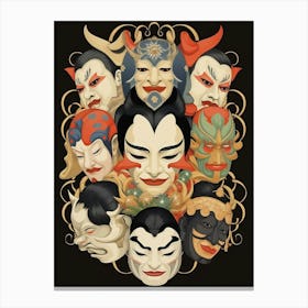 Noh Masks Japanese Style Illustration 9 Canvas Print