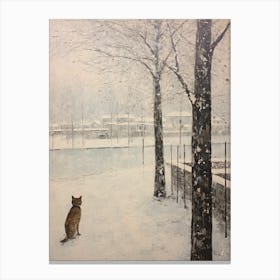 Vintage Winter Animal Painting Fox 1 Canvas Print