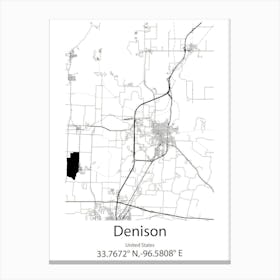 Denison,United States Minimalist Map Canvas Print