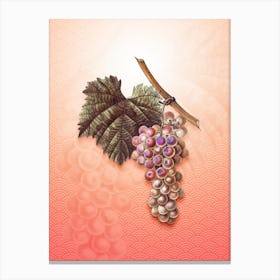 Grape Vine Vintage Botanical in Peach Fuzz Seigaiha Wave Pattern n.0071 Canvas Print