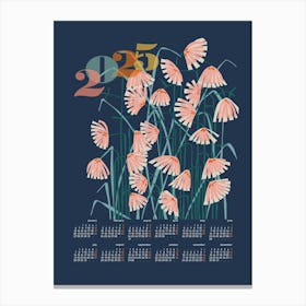 calendar 2025 Linocut flowers blue Canvas Print