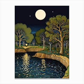 William Morris Moonlight Over The Lake 1 Canvas Print