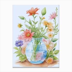 Watercolor Flowers In A Vase 2 Canvas Print