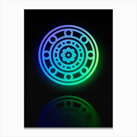Neon Blue and Green Abstract Geometric Glyph on Black n.0454 Canvas Print