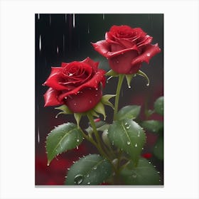 Red Roses At Rainy With Water Droplets Vertical Composition 33 Canvas Print