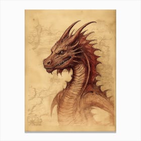 Vintage Dragon Line Drawing  Canvas Print