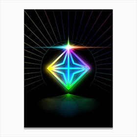Neon Geometric Glyph in Candy Blue and Pink with Rainbow Sparkle on Black n.0225 Canvas Print