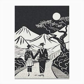 A Poetic Encounter On The Historic Tokaido Road Ukiyo-E Canvas Print