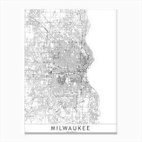 Milwaukee White Map Canvas Print
